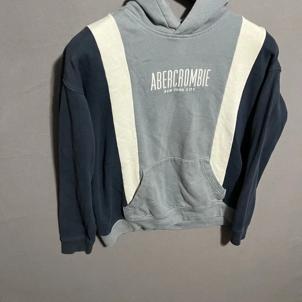 Abercrombie & Fitch NYC Colorblock Hoodie Blue Navy Cream Mens XS